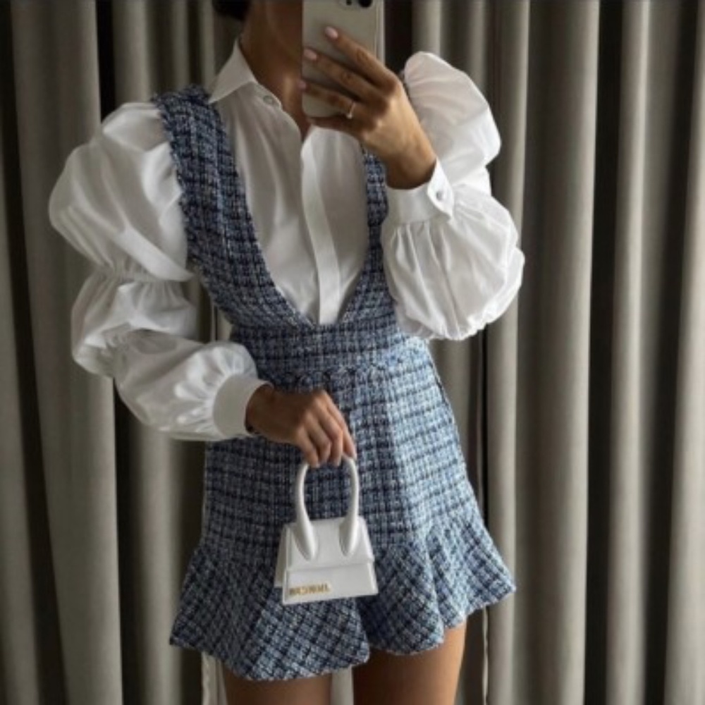 NWT ZARA PINAFORE TEXTURED DRESS S